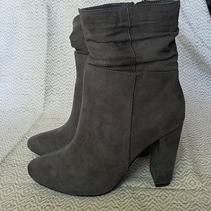 NWOB Grey Justfab Faux Suede Bootie. Size 8.5.